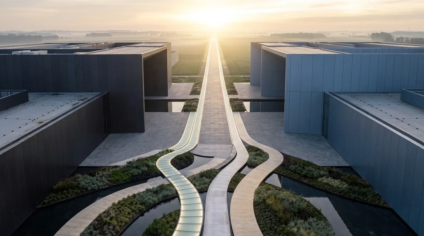 Elevated pathways converging towards the horizon, illustrating integrated planning and forecasting.