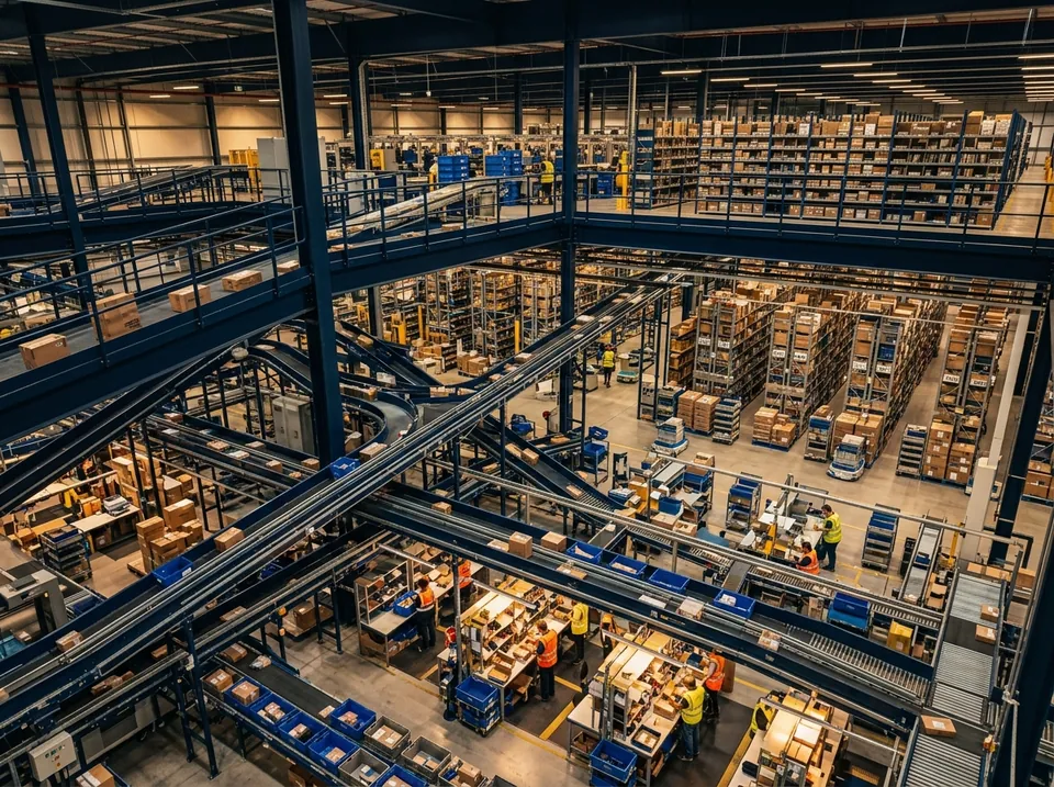Connected storage and distribution operations in a warehouse.